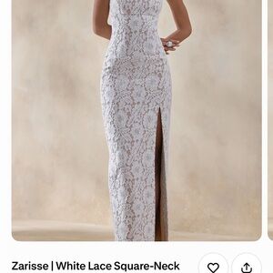 Zarisse White Lace Square-Neck Column Dress with Side Slit